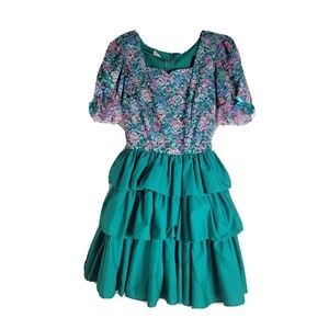 Vtg 80s Partners Please Malco Modes Square Dance Country Dress Lace Floral Sz 10